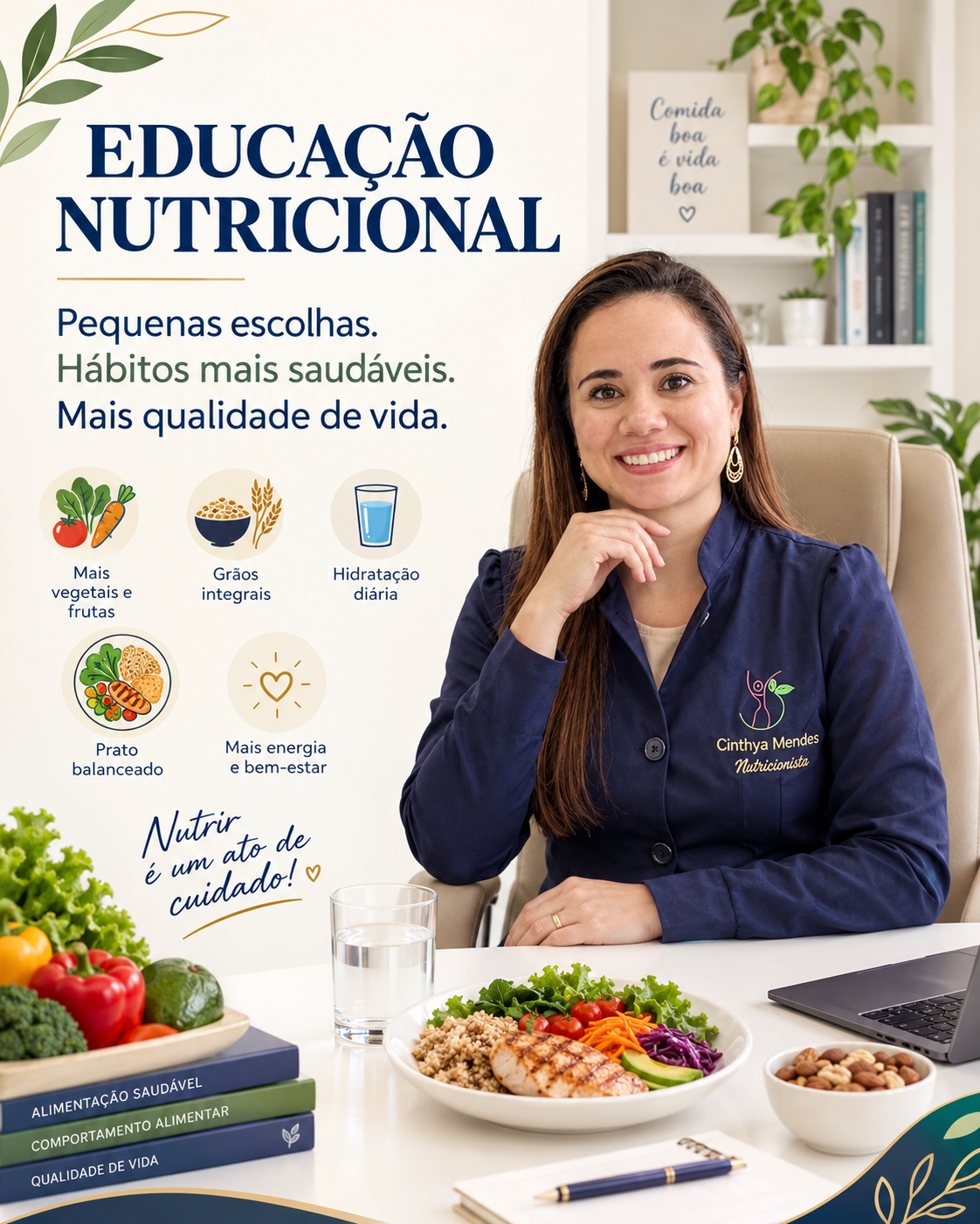 Cinthya orientando sobre escolhas alimentares